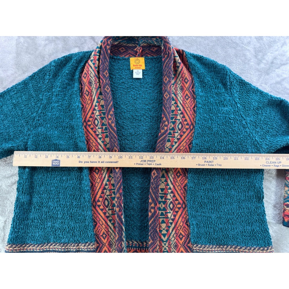 Ruby Rd Women 1X Boho Aztec Fringe Cardigan Sweater Southwestern Festival - Picture 3 of 10
